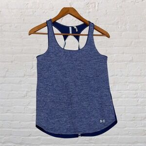 Under Armour HeatGear Racerback Tank Top Blue Space Dye Heather Womens XS